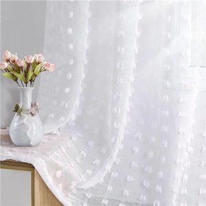Grommet Pom Pom Sheer Curtains 84 Inch Length 2Panels Set for Living Dining Room